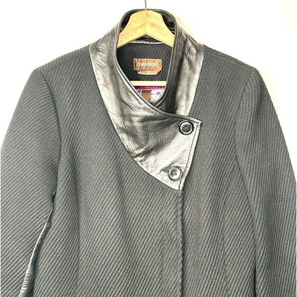 Danier Womens Wool Italian Leather Coat Ribbed Asymmetrical Button Up Lined S - Picture 3 of 16